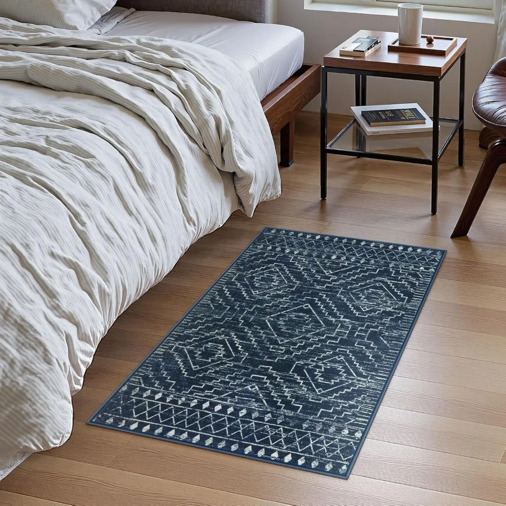 Moroccan Bathroom Rug,Washable 2x3 Small Bath Mat, Boho Tribal Soft Kitchen Sink Mat, Non-Slip Geometric Entry Way Rug, Low-Pil