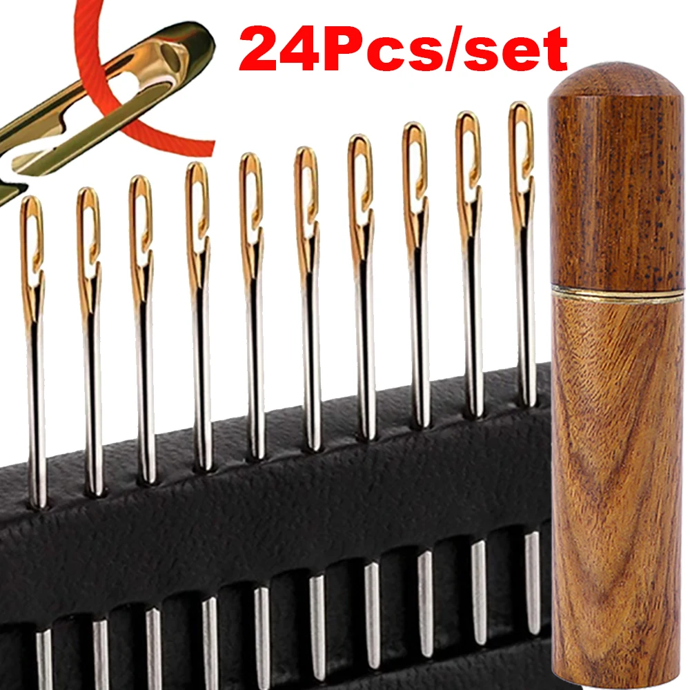 

24/1Pcs Blind Needles Elderly Needle-side Hole Stainless Steel Self-Threading Needles For Sewing Household DIY Threading Needles
