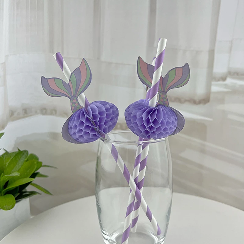 10Pcs Mermaid Tail Honeycomb Straw Under the Sea Girl Purple Drink Juice Cocktail Wedding Birthday Party Decor