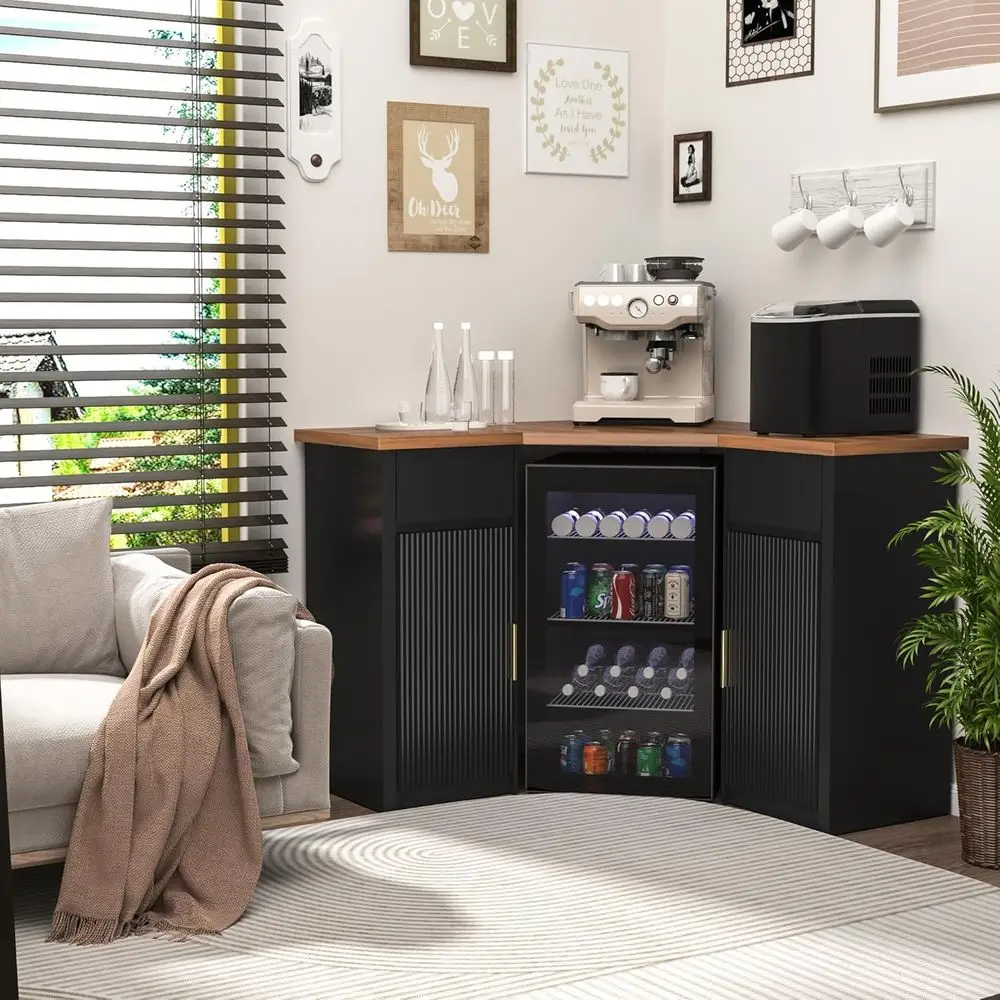 Ridged Bar Cabinet with Storage, Coffee Bar Station, L-Shaped Wine Rack for Home