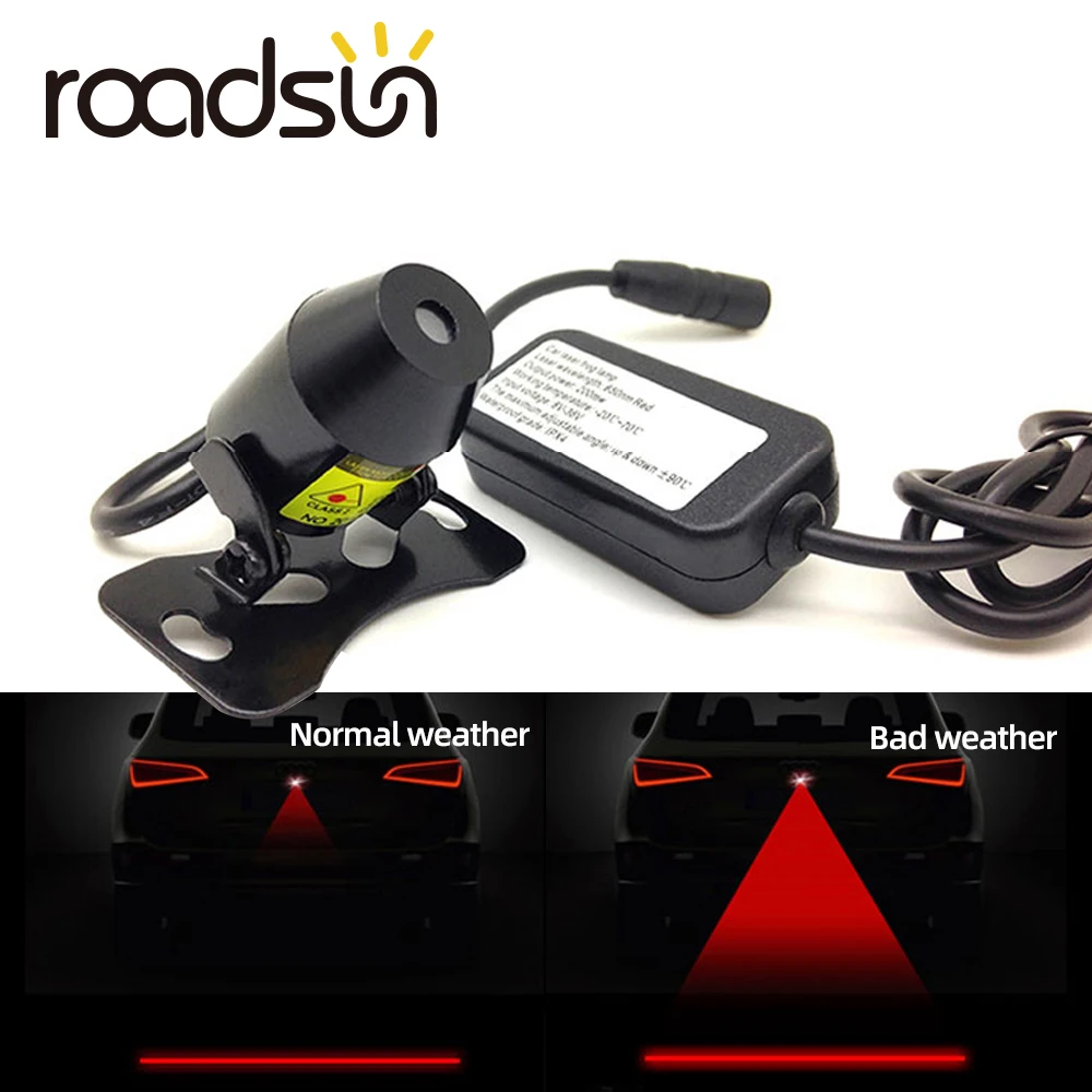 

roadsun Car Anti Collision Laser Light Red Line Haze Taillight Tail Fog Light Auto Brake Parking Rearing Warning Atmosphere Lamp