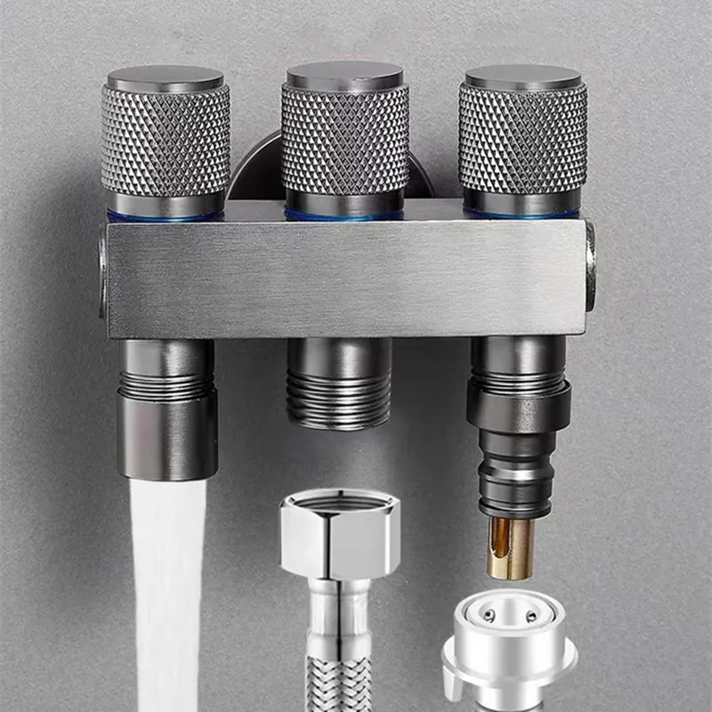 วาล์วมัลติฟังก์ชั่นสำหรับโถสุขภัณฑ์แบบสามทาง วาล์วแบบสามทางเข้า-สามทางออก พร้อมสวิตช์ควบคุมอิสระ ก๊อกน้ำแบบสามทางสำหรับใช้ในบ้าน 1