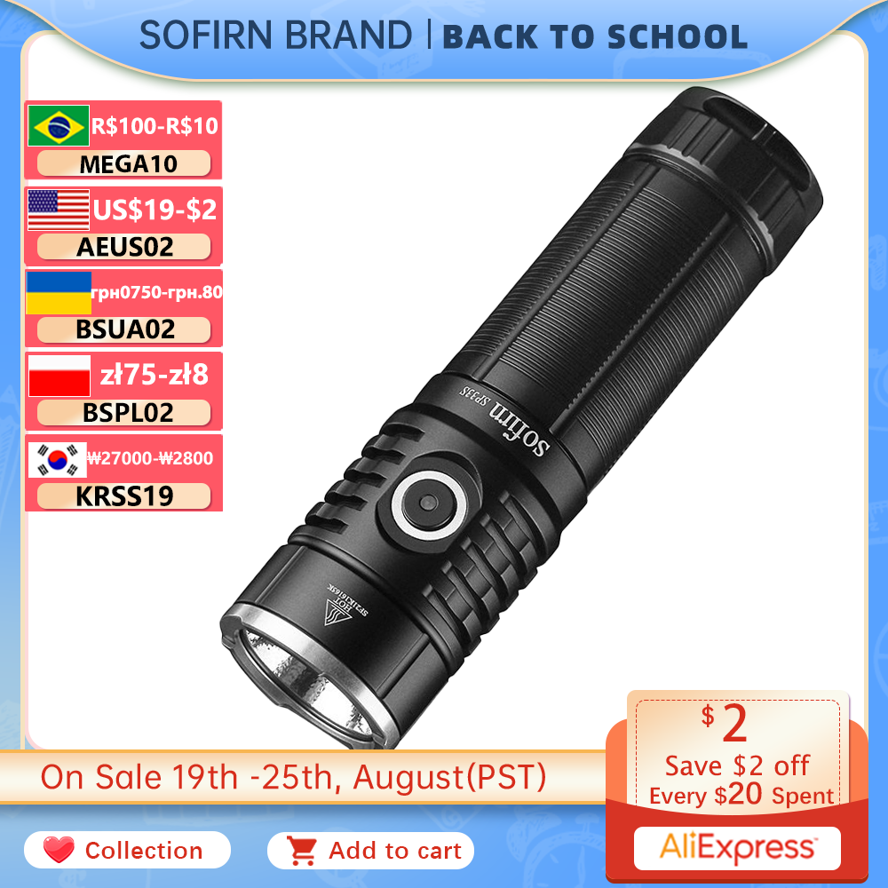 Sofirn SP33S XHP70.2 LED Flashlight 5000lm Powerful 26650 Lantern USB C Rechargeable TorchLight for Hunting/Fishing/Outdoor