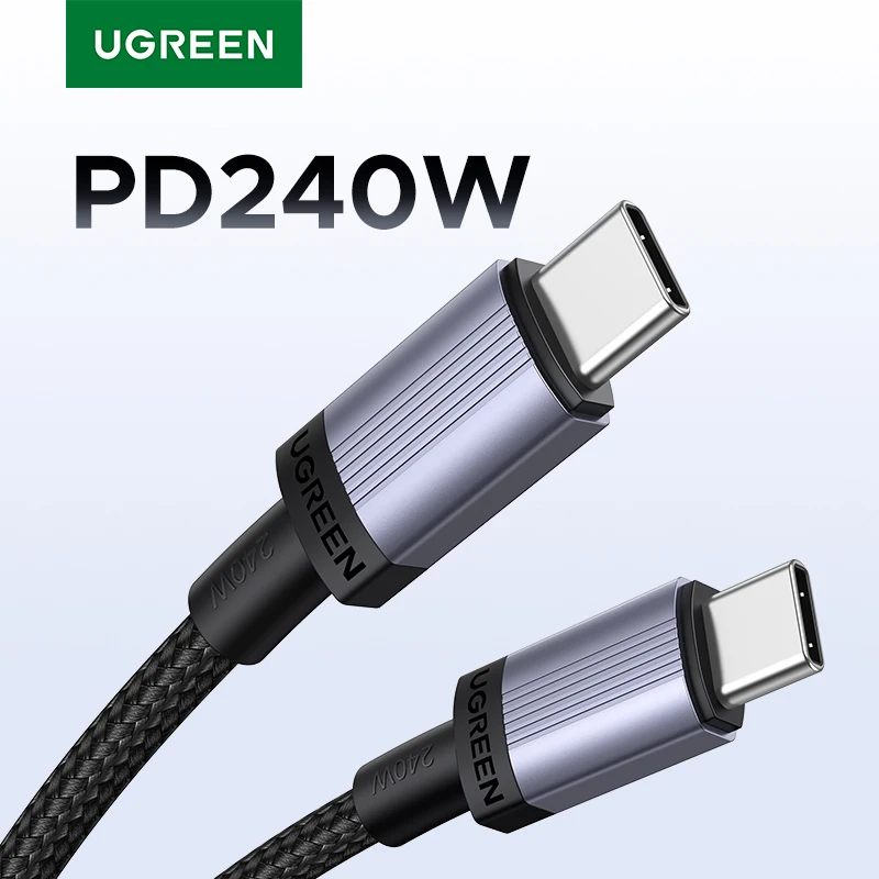 كابل UGREEN 240W من نوع USB-C إلى نوع C، شاحن سريع 100W PD 3.1 لأجهزة أبل ماك بوك، شاومي، سامسونج، أندرويد، نوت بوك، بطول 1 متر و2 متر.