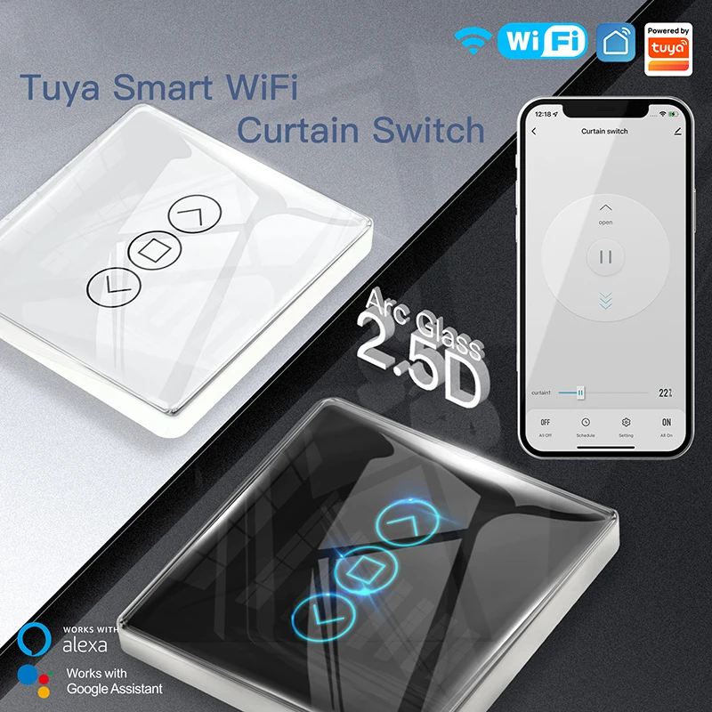 

Выключатель для дуговой занавески Tuya WiFi RF433 2.5D стеклянная сенсорная панель для роликовых жалюзи выключатель для жалюзи умное приложение беспроводной пульт дистанционного управления Alexa