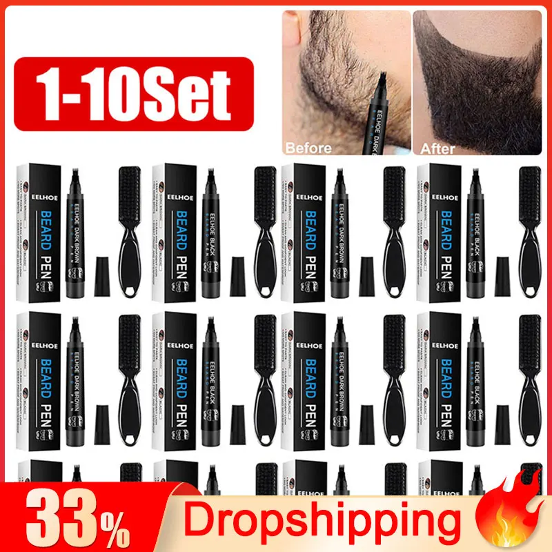 Beard Filling Pen Kit Four Prong Beard Filler Pencil With Beard Brush
