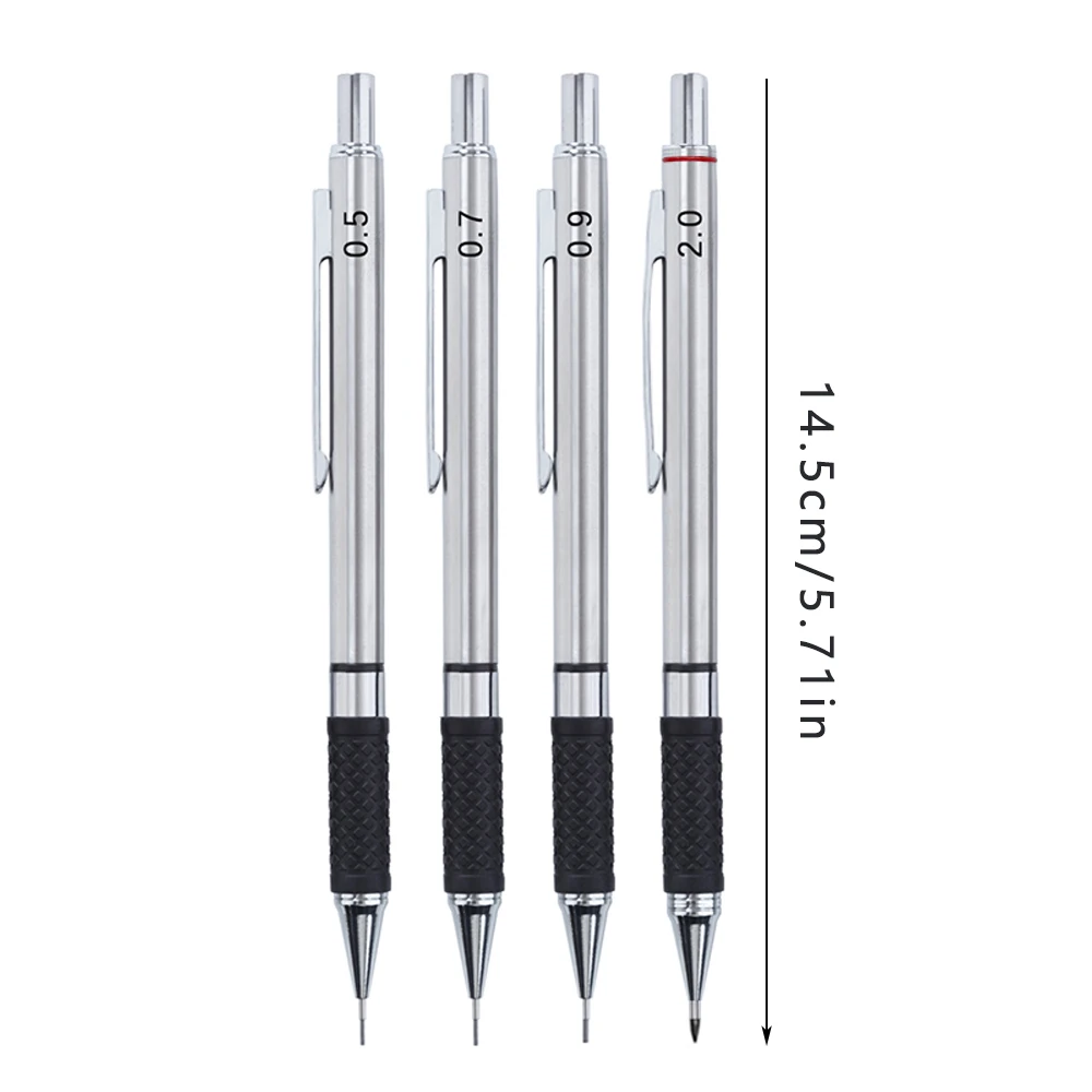 Metal Mechanical Pencil set with pencil grip Leads Art Drawing Student Office Supplies 0.5/0.7/0.9/2.0mm Automatic Pencil 6