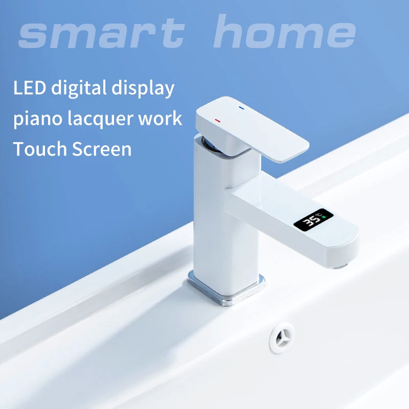 Digital Basin Faucet Touch Button Hot Cold Water Temperature LED Black Gold Washbasin Bathroom Smart Mixer Valve Tap Accessories