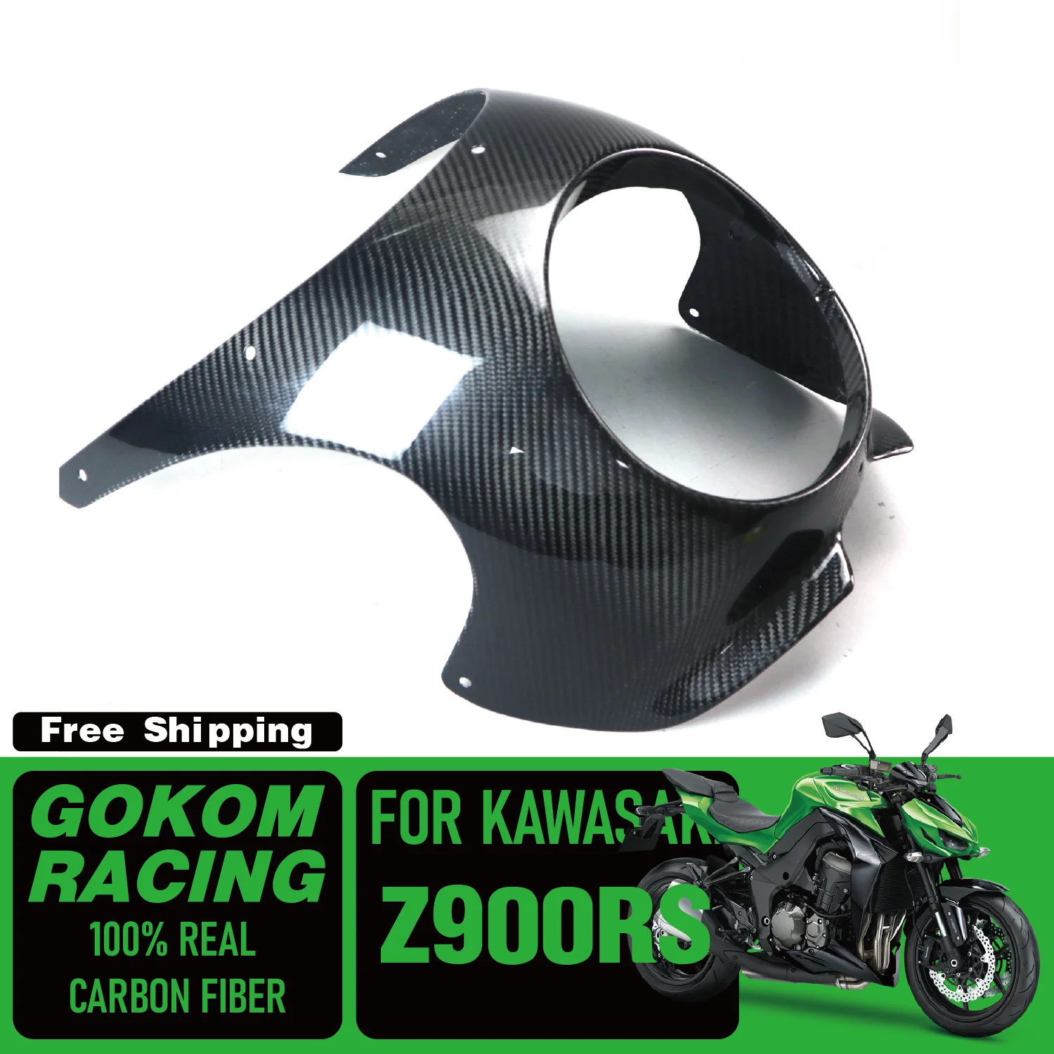 

Gokom Racing для Kawasaki Z900RS Передняя Обтекатель капота 100% натуральное углеродное волокно Запчасти для мотоциклов аксессуары