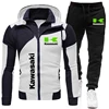 Kawasaki Logo Motorcycle Racing Team Men Zip Up Hoodie Pant Sets 2025 Fashion Male Zipper Sweatshirt Pants Suit Sport Coat Set 3