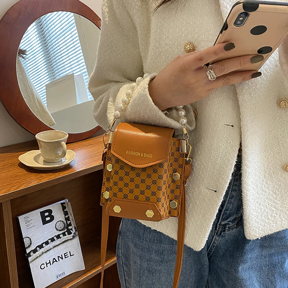 Retro Small Square Messenger Bags for Women Fashion PU Leather Pearl Chain  Top-Handle Bags Casual Female Shoulder Bags Handbags