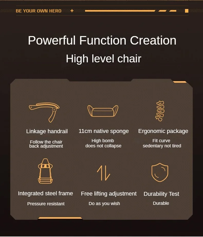 Description Picture 3 of itemGaming Chair with Bluetooth Speaker, Liftable Computer Chair Latex Cushion, Ergonomic Office Chair with Massage Lumbar Support