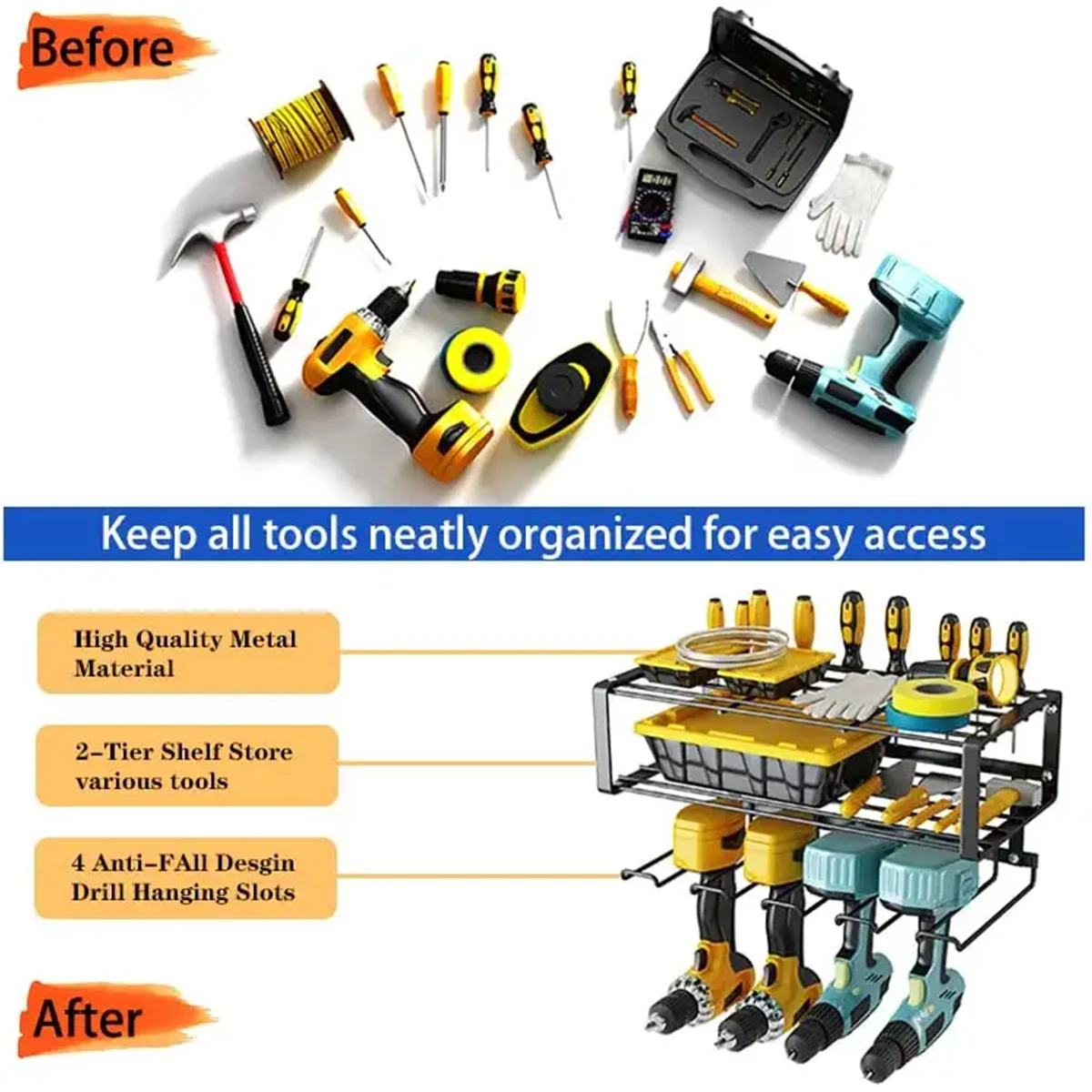 Power Tool Rack Hanging Storage Rack Electric Drill Holders Hand Power Tool Organizer for Garage Home Workshop Accessories