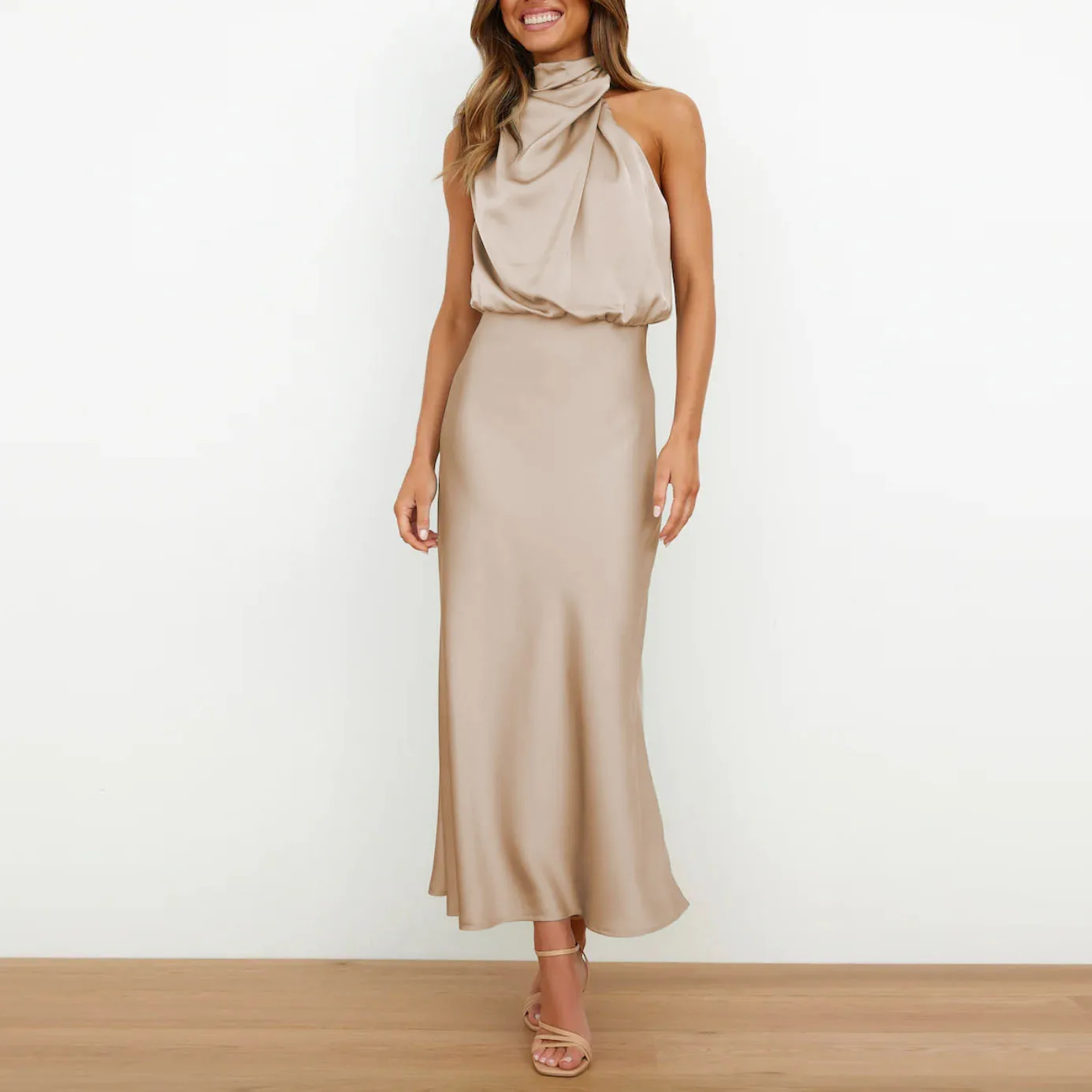 

2023 Spring/Summer Women's Satin Sleeveless Dress with Advanced Sense, Fashion and Elegance, Celebrity Light Evening Gift Dress