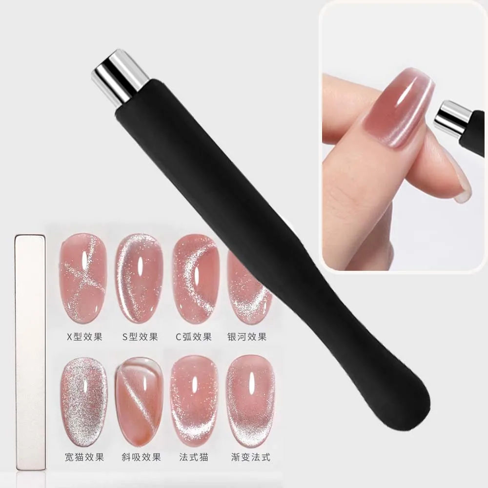 Magnetic Nail Art Tools Cat Eye Nail Tool Magnetic Nail Tools Magnetic Nail Pen 8 Styles Super Strong Thick Strip Magnet Cat Eyes Magnet for Nail Gel Polish Line Strip Effect Multi-shaped Pen Tools