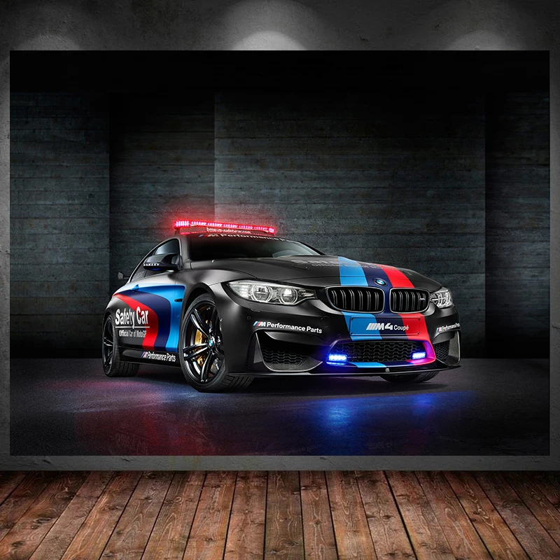 BMW M4 Coupe MotoGP безопасный автомобиль черный синий Плакат Картина на холсте