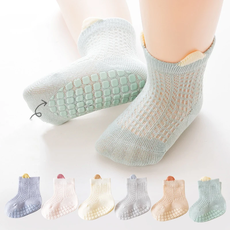 

Baby Summer Socks Mesh Breathable Anti-Slip Floor Socks Solid Color Combed Cotton Short Sock for Boys Girls Infant Accessories