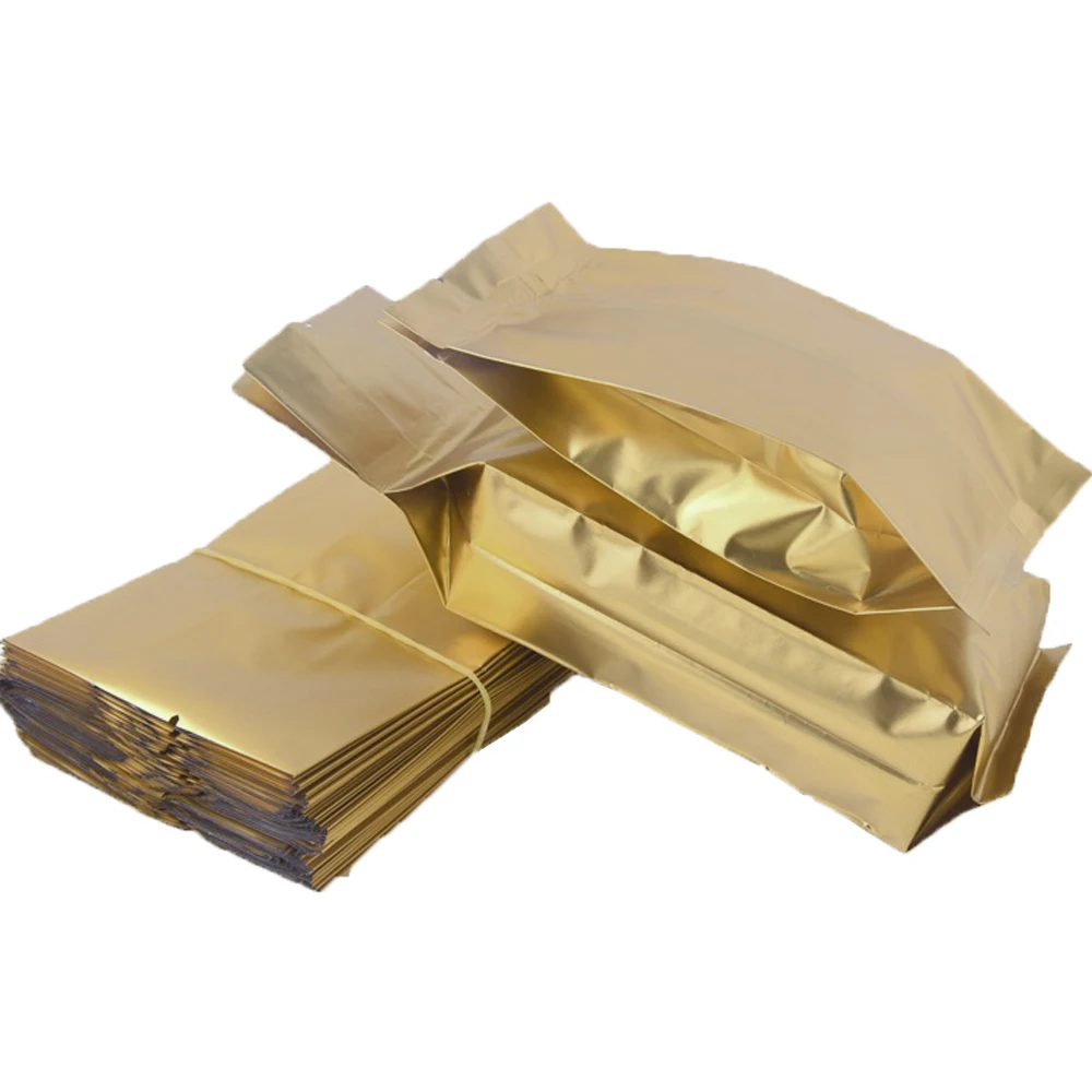 100pcs Matte Gold Mylar Foil Open Top Bag Heat Vacuum Seal Tear Notch