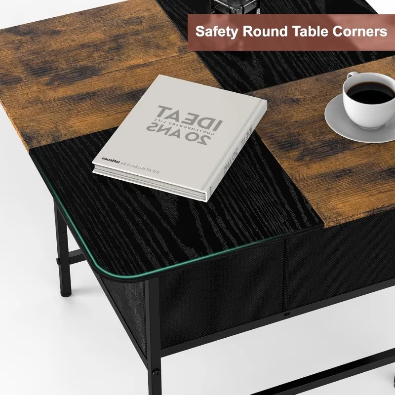 Square Coffee Table with Round Corners,2 Tier Farmhouse Small Coffee Table for Small Space,Modern Low Center Living 4