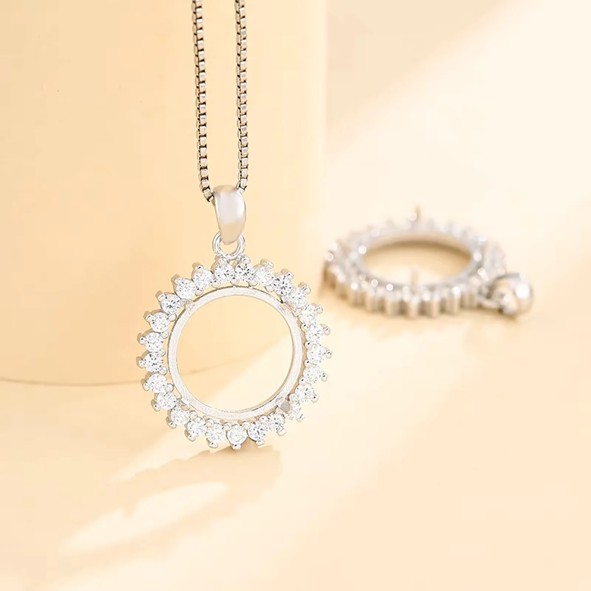 925 Sterling Silver CZ Prong Bezel Cup Tray Pendant Setting fit 14mm Round Gemstone Pendant Base Blank DIY Jewelry Making Craft