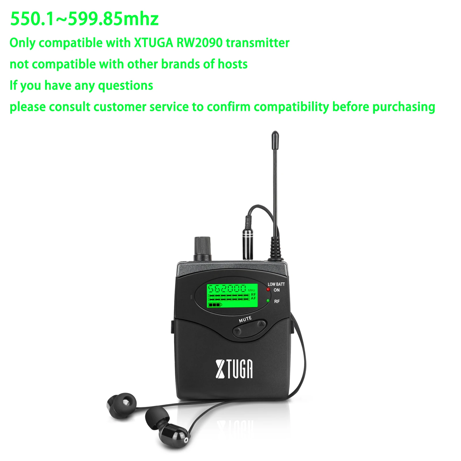 Système Monitoring Intra-auriculaire Sans Fil XTUGA RW2090 - 2 émetteurs, Portée 70 M, Bluetooth, 100 Canaux UHF - 9