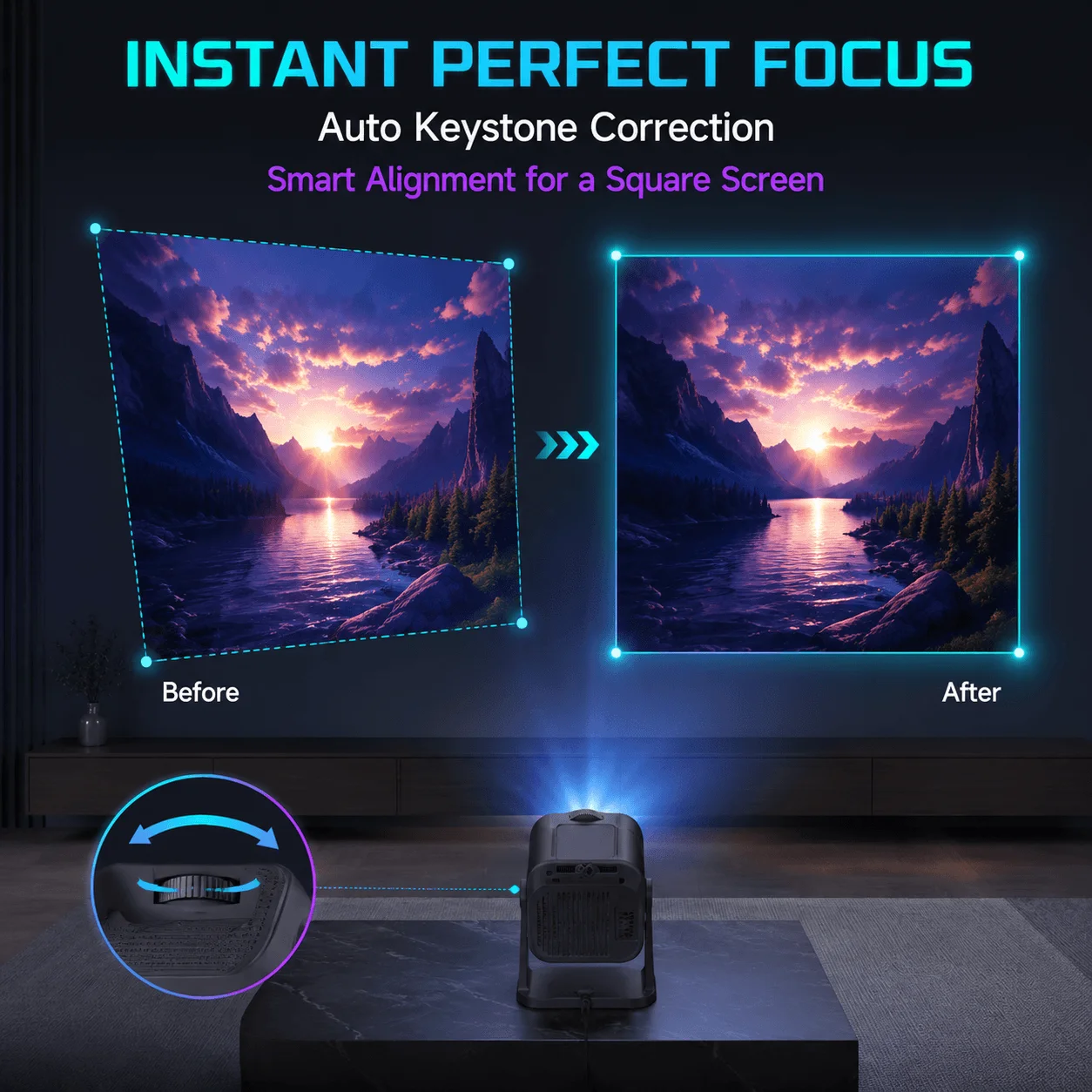 HY320 미니 네이티브 720P 안드로이드 11 프로젝터, 300ANSI 4K 지원 WiFi6 BT5.0 180 ° 회전식 휴대용 야외 영화관