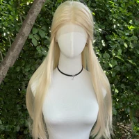 Perruque Lace Front Wig synthétique Blonde claire, 13x4, 26 pouces, longue et lisse, partie libre, densité 150%, sans colle, nouée à la main, pour femmes 3