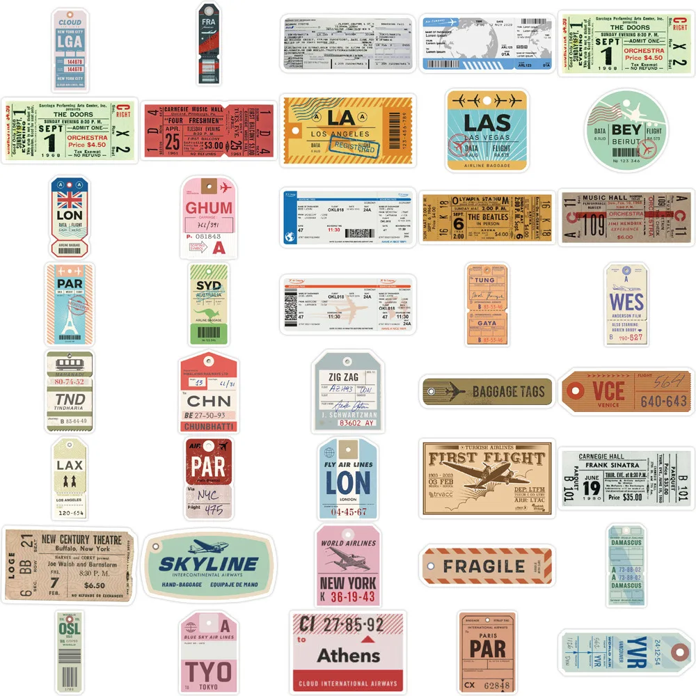 Vintage Boarding Pass Air Tickets Stickers 10/20/40pcs World Travel Decals Toy DIY Luggage Suitcase Car Phone Waterproof Sticker Rivet Nut Decorative Labels Stickers Self Adhesive Stickers Paper Stickers Adhesive Stickers