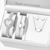 5PCS Women Silver Watch Fashionable Heart Shaped Dial Quartz Wristwatch Retractable Chain Strap Watch Jewelry Set Gift For Her 1