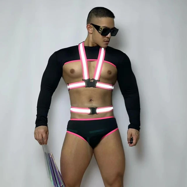 Men's Pole Dance Costume Black Shoulder Sleeve Belt Outfit Nightclub Club  Sexy Stage Wear Party Show Festival Rave Clothes - Pole Dancing - AliExpress