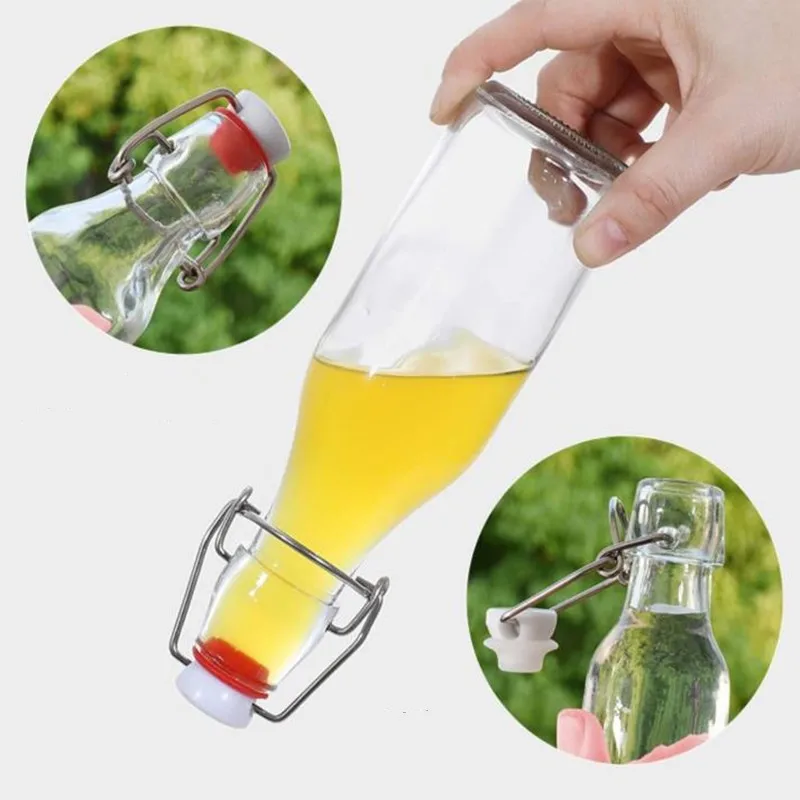 Mini Glass Vinegar Bottle, Kitchen Oil Container, Sealed Beverage Jars, Lid Seal Buckle Storage Bottle, Fresh Lemon Lime 6