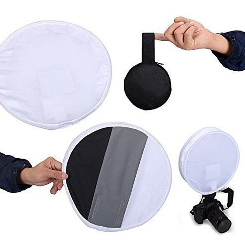 30CM Portable Dual Purpose 2 in 1 Gray Card Diffuser+ Softbox Round On-camera Speedlite Flash Light White Balance Soft Box