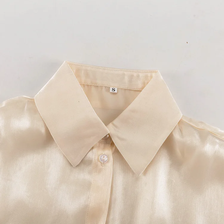 Blusa informal holgada transparente con solapa y manga larga con cordones para mujer, ropa de verano 2025, con parches lisos