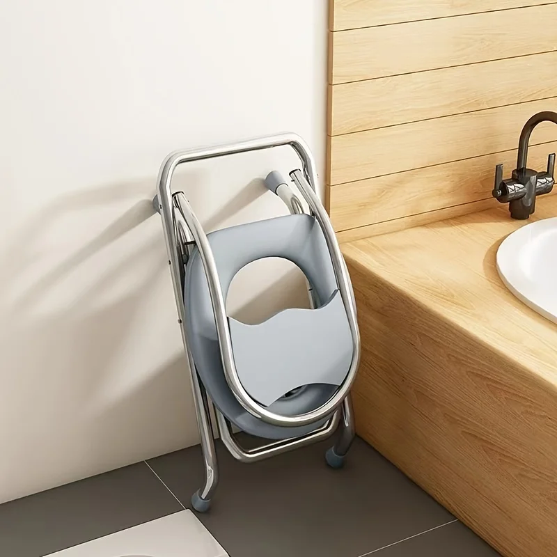 1 Foldable O-shaped Stainless Steel Commode Chair with Backrest