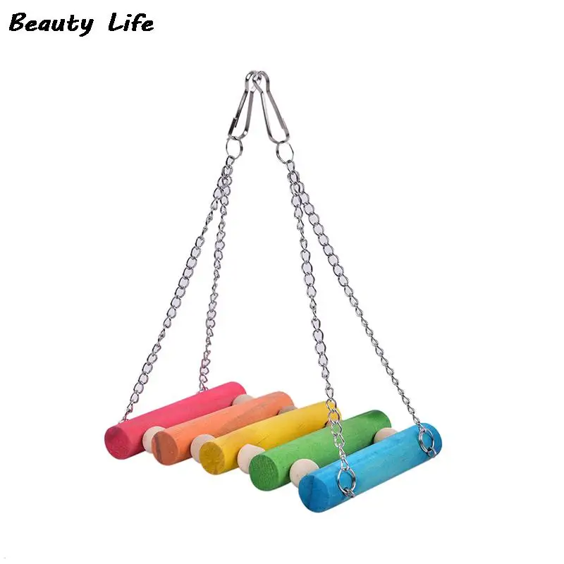Bird Hanging Swing Toys Wood Parrot Parakeet Perches Finches Pets Accessories