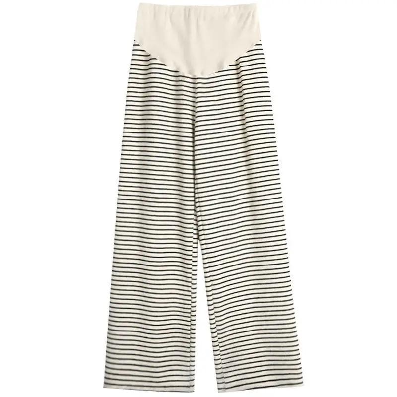 Maternity Striped Wide-legged Pants Fall Winter 2023 New Outside Wear Padded Thickened Drape Bottoming Pants Maternity Clothes 5