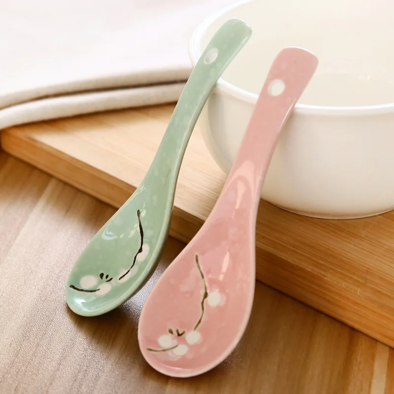 

Sakura Snowflake Ceramic Spoon Household Soup Spoon Rice Spoon Hotel Three Curved Small Spoon Spoon Creative Tableware