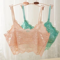 Lace Flower Suspender Top for Women Sexy Hollow Skin-friendly Solid Color Removable Pad Wireless Bra - Image 2