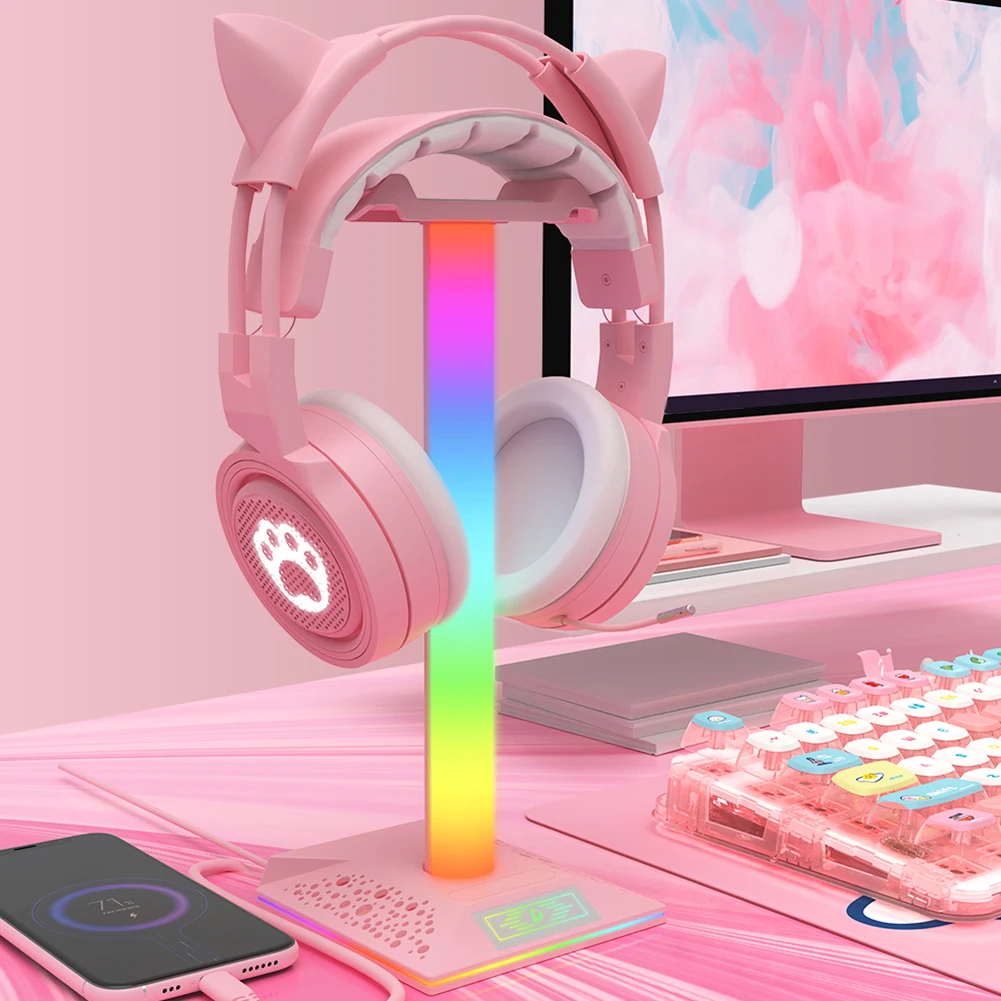 Soporte Para Auriculares Metal Rosa Dorado | Base Única Para Todo Tipo De Cascos | Decoración De Escritorio