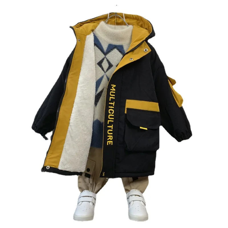 

MODX Boys Warmth Contrast Fleece Padded Jackets Hooded Student Therme Long Coats Kids Parka Children Outfits For 3-13 Years