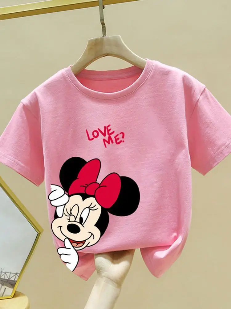 Minnie Printing T-shirt Babies Girls O-neck Bottoming Shirt Fashion Simple Cute Short Sleeve Tops Child Cartoon Clothes 3