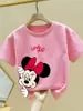 Minnie Printing T-shirt Babies Girls O-neck Bottoming Shirt Fashion Simple Cute Short Sleeve Tops Child Cartoon Clothes 3