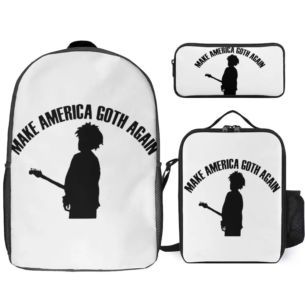 

Набор 3 в 1, 17-дюймовый рюкзак, сумка для ланча, сумка для ручек, сумка The Cure Роберт Смит 18, плотный рюкзак, забавная спортивная одежда