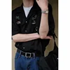 Dark Icon Coconut Tree Button Down Collar Vintage Men's Shirt Short Sleeve 2024 Summer Cargo Shirts for Man Black White 5