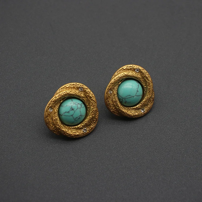 European and American fashion medieval palace style natural stone earrings