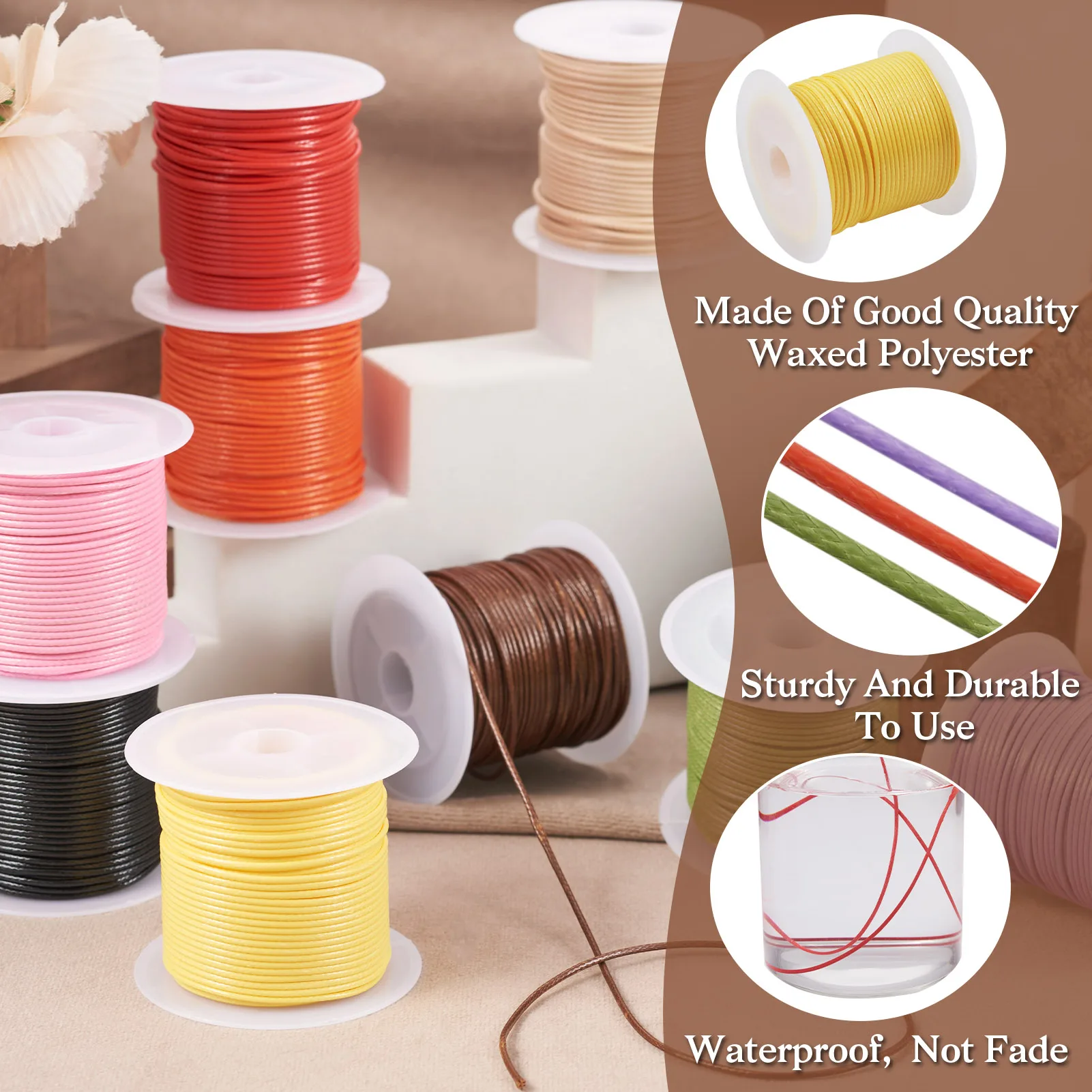 10 Rolls About 10m/roll Waxed Polyester Cord 1mm Round Jewelry Cord for Braid Beading Bracelet Necklace DIY Findings