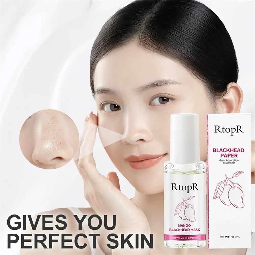 Mango Blackhead Remover Mask Deep Cleans Pores Acne Treatment Serum Peeling Off Face Mask Blackheads Nose 10ml+50pcs Paper