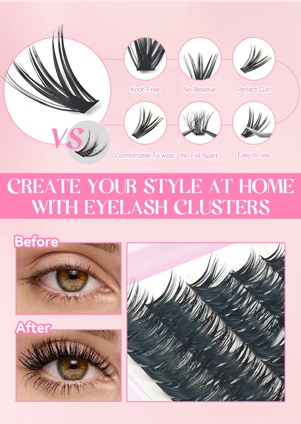 Yelix Wispy Lashes Book 640 Stück Wimpernverlängerungs-Set Flauschige Cluster Volumen-Wimpernfächer DIY Einzelwimpern Großhandel – Detail 4