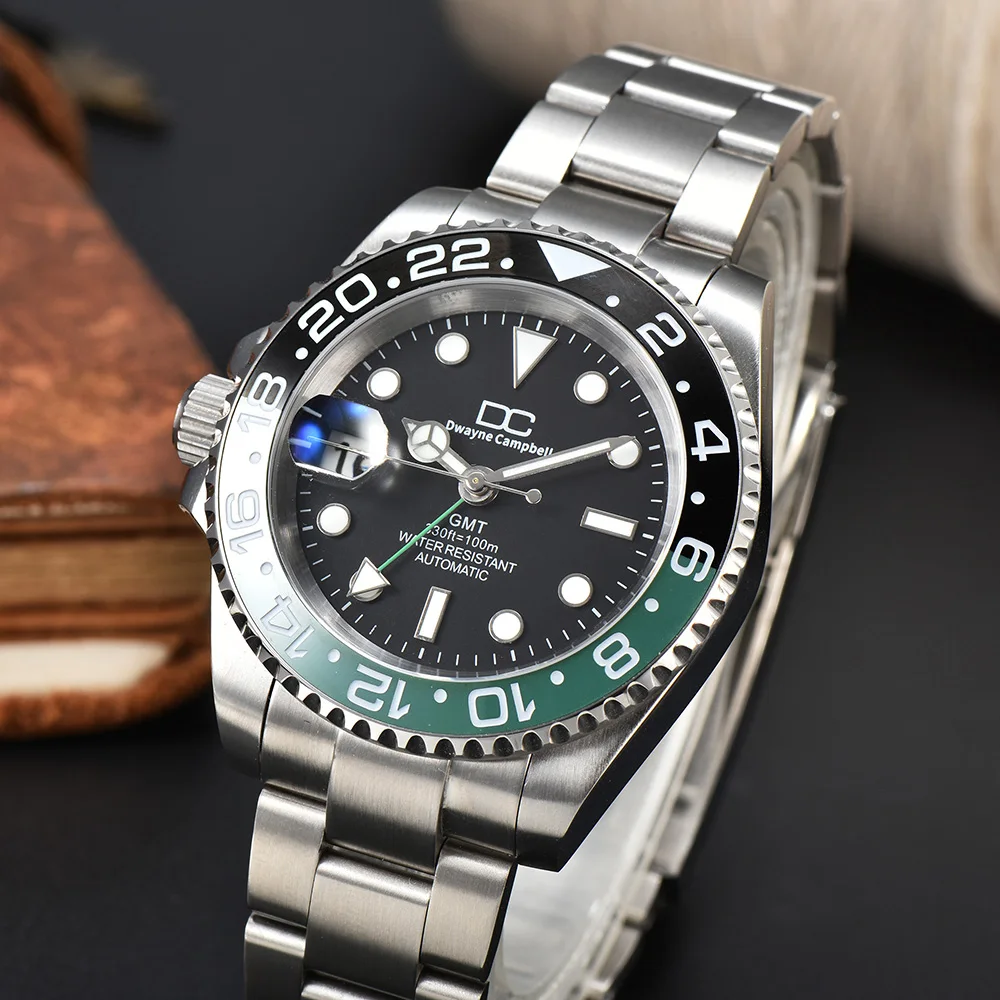 

40mm left crown Men's Mechanical Watch NH34 GMT Movement Sapphire Glass stainless Steel Oyster Bracelet
