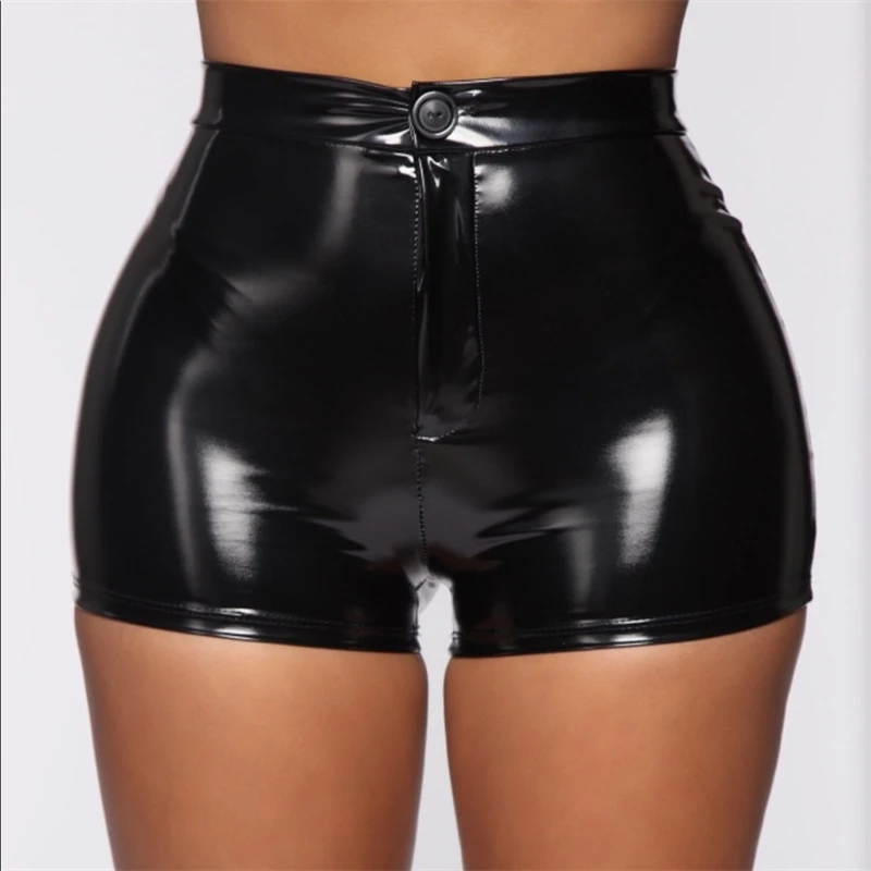 jorts Sexy Nightclub Costumes Shorts Women PU Leather Shorts High Waist Solid Color Button Black Shorts Fashion Summer chino shorts Shorts